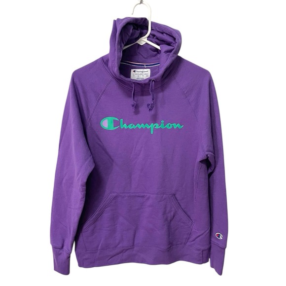 Champion Other - Champion L Purple Hoodie Teal Logo Raglan Pullover Sportswear Streetwear Retro